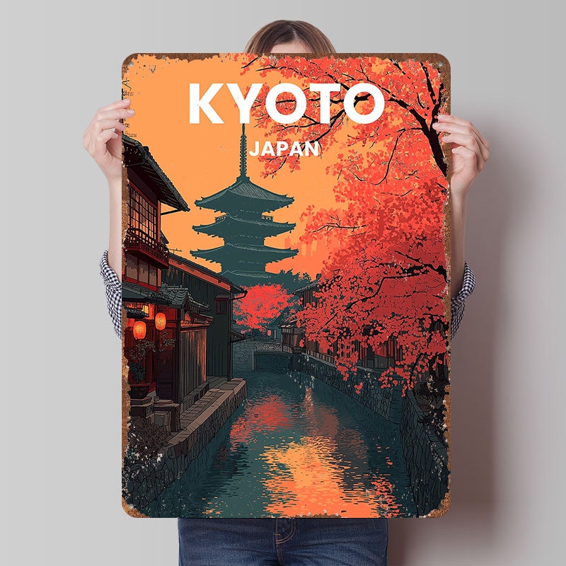 Retro Gaming Kyoto - Kyoto Japan Pagoda Canal Metal Poster