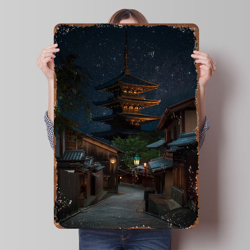 Retro Gaming Kyoto - Kyoto Night Tinplate Poster Customized Wall